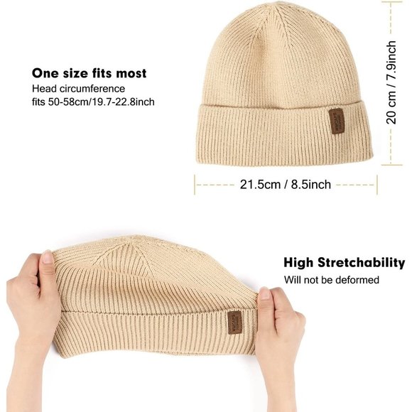 Winter Beanie Hats for Men Women, Fleece Lined Beanie Soft Warm Knit Hat